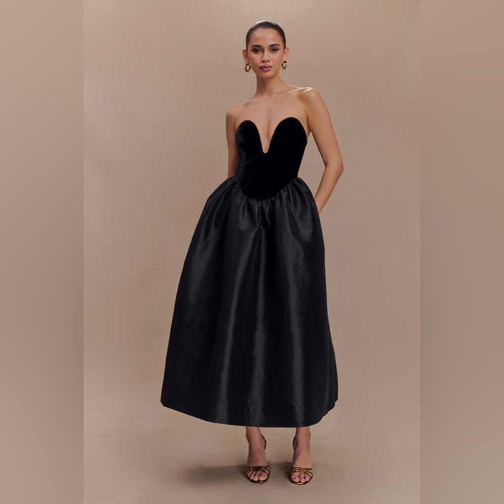 Elegant Meshki Black Strapless Gown
